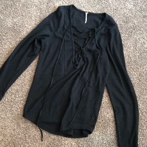 Free people deep V lace up top size Large